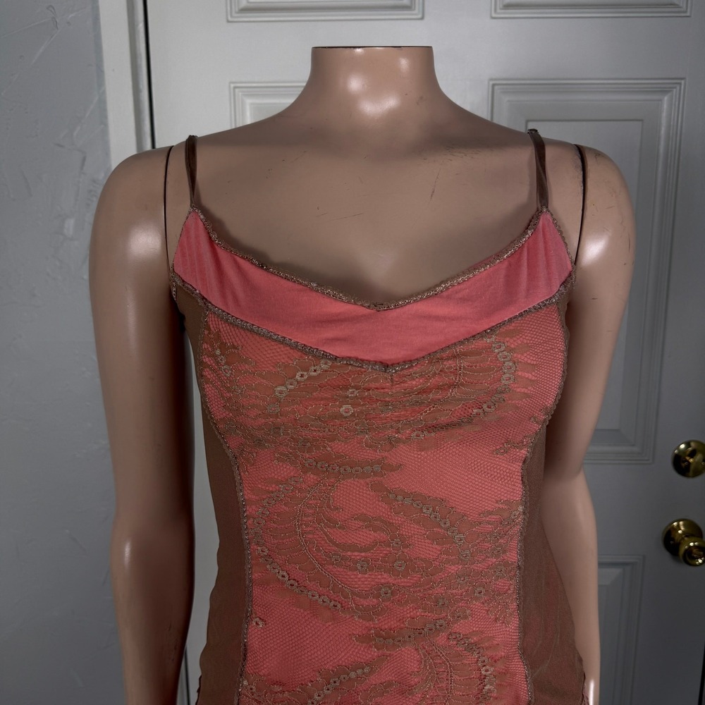 Vintage y2K bebe Women's Top M Tank Shirt Lace Party Sleeveless Mesh USA D4-15 - Picture 2 of 6
